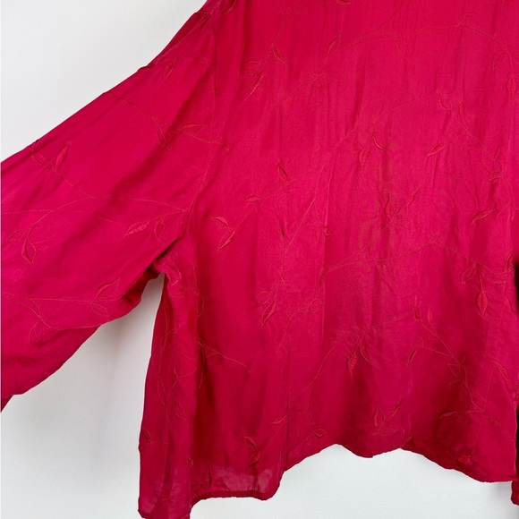 Elisabeth Vintage Red Embroidered Satin Blouse - Picture 8 of 8